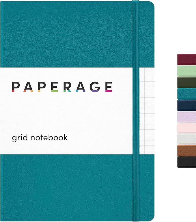 PAPERAGE Graph Paper Journal Notebook, (Turquoise), 160 Pages, Medium 5.6 in x 8 in - 100 GSM Thick Paper – Hardcover Grid Notebook for Work or School-DeskLoop Office