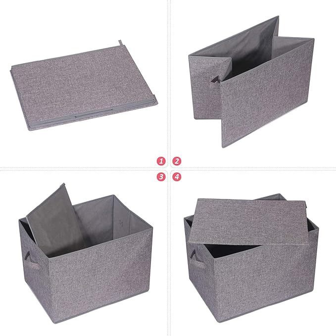 4 Pack Large Foldable Storage Box with Lids Fabric Storage Cube Organizer Cloth Containers Bins Baskets for Closet Clothes Clothing Bed Room-DeskLoop Office