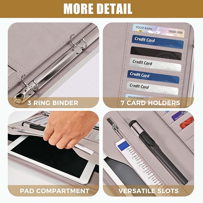 Padfolio Portfolio Folder Binder-Organizer Planner Notebook Zippered Portfolio - Image 3