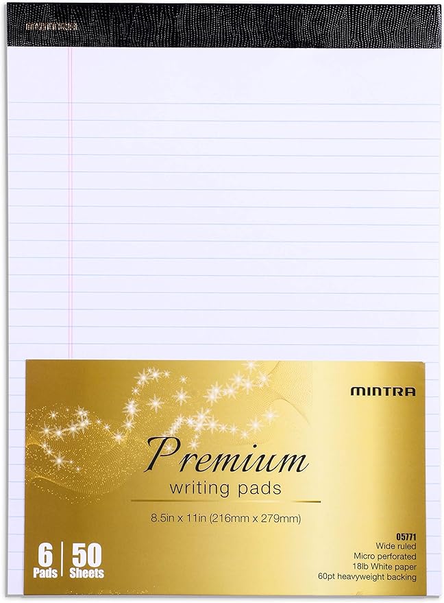 Mintra Office Legal Pads - ((PREMIUM WHITE 6pks, 8.5in x 11in, WIDE RULED))-DeskLoop Office