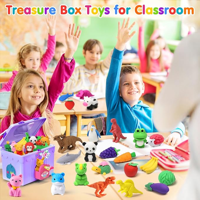 Palmatte 40PCS Mini Animal Erasers Kids Prizes Treasure Box Toys Classroom - Image 3