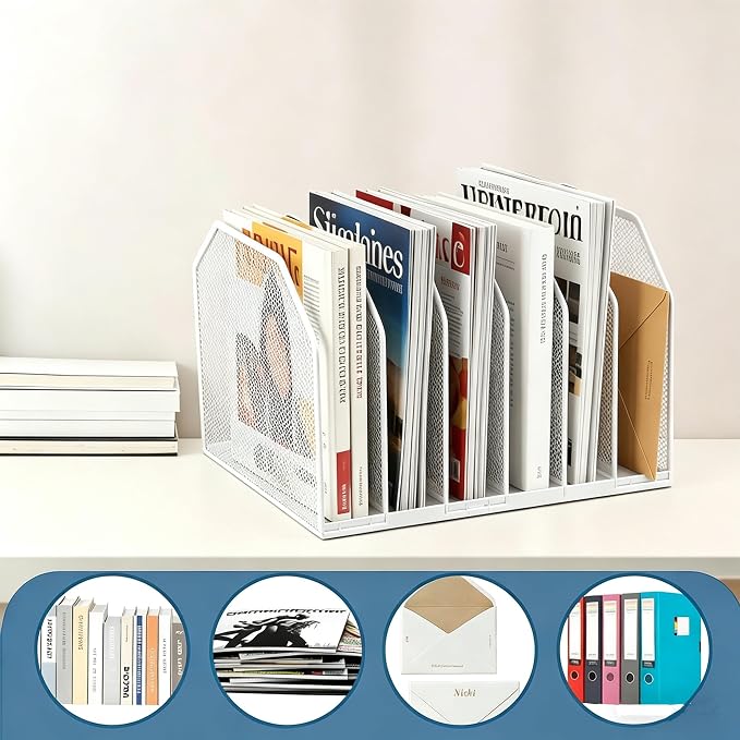 5-Section Mesh Desktop File Sorter Organizer, Adjustable File Organizer - Image 3