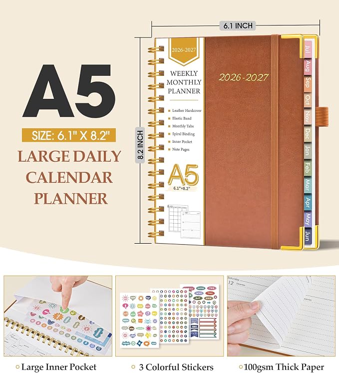 Academic Planner 2026-2027, Hardcover Leather Weekly and Monthly Calendar - Image 5