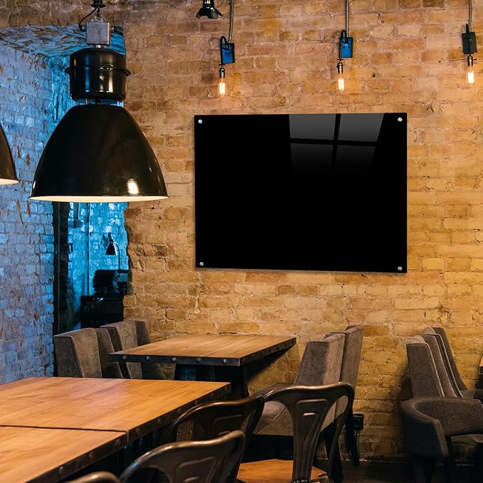 Glass Magnetic Black Board - 48 x36 Inches Frameless Dry Erase Blackboard for Wall, Wall Mounted Glass Board, Writing Board for Office, Meetings and Schools-DeskLoop Office