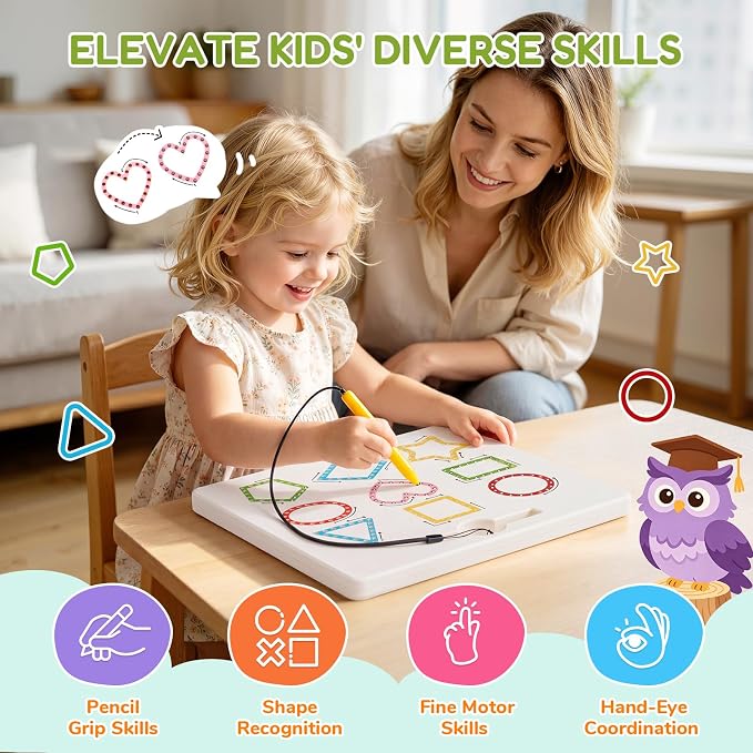 GAMENOTE Magnetic Shapes and Lines Tracing Board, 2-in-1 Double-Sided Pencil - Image 5