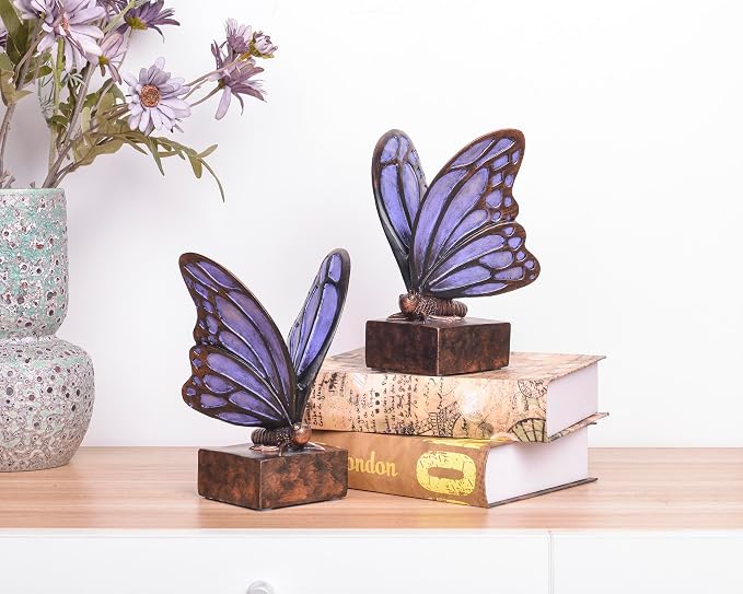 Vintage Purple Butterfly Bookends, Resin Book Ends - Image 4