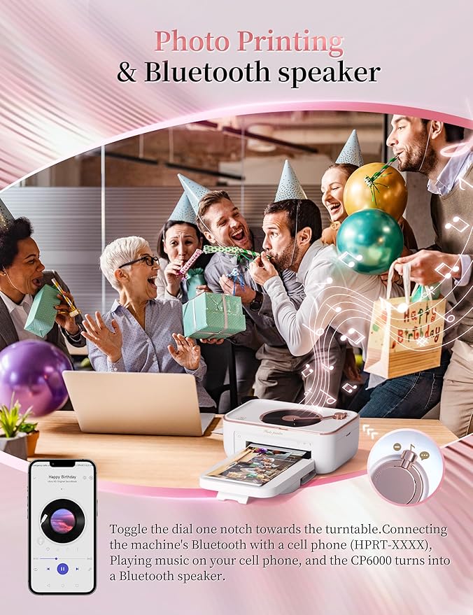 HPRT Photo Printer 4x6&Bluetooth Speaker,+20 Sheets and 1ribbon,Portable Instant Picture Printer for iPhone, Android, Thermal Dye-Sublimation, AR Video Printing,Wi-Fi Wireless Photo Printers-DeskLoop Office