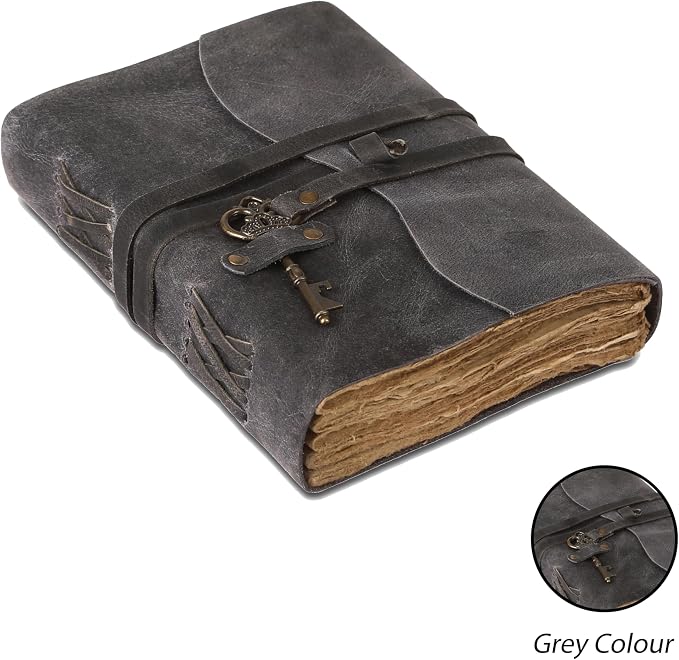 Leather Journal with Deckle Edge Paper 8x6 inch and Vintage Key | Handmade - Image 2