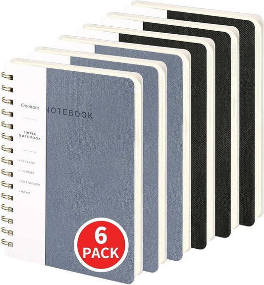 Lined Spiral Notebook College Ruled A5 Journal Book for Note Taking, 160 Pages Writing Journal for Office and Home School Supplies 5.75x8.125 inch (6pack-3Reefblue/3Black)-DeskLoop Office