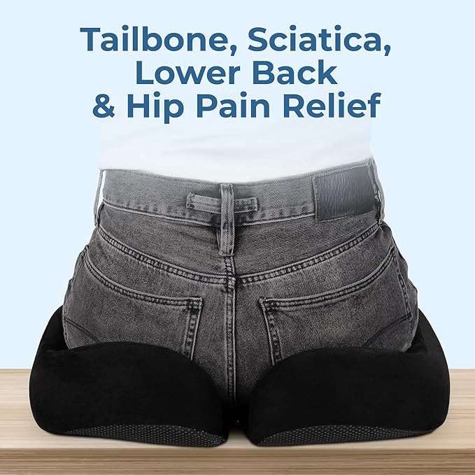 5 STARS UNITED Seat Cushion for Tailbone Pain Relief – Large Memory Foam Lifting Pillow for Coccyx, Hip, Sciatica & Post-Surgery Recovery – Wheelchair, Car, Desk, Gaming & Office Chairs, Black-DeskLoop Office