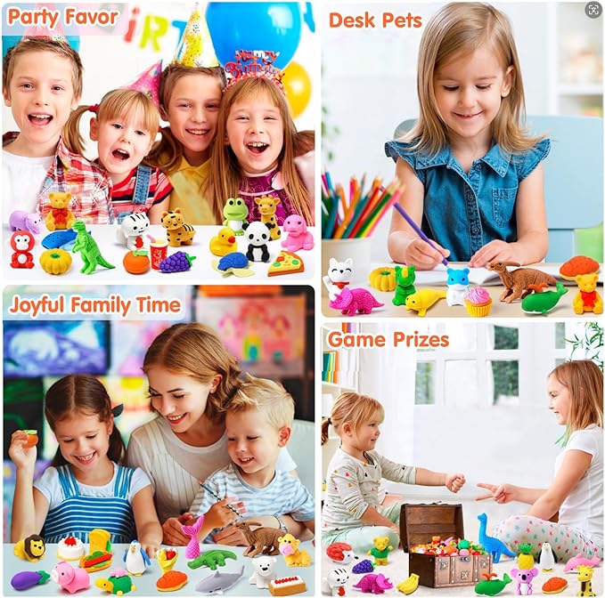 120 Pack Animal Pencil Erasers for Kids, 3D Mini Puzzle Take Apart Erasers, Desk Pets & Treasure Box Toys, Bulk Party Favors, Classroom Prizes, School Supplies, Gift for Boys & Girls-DeskLoop Office