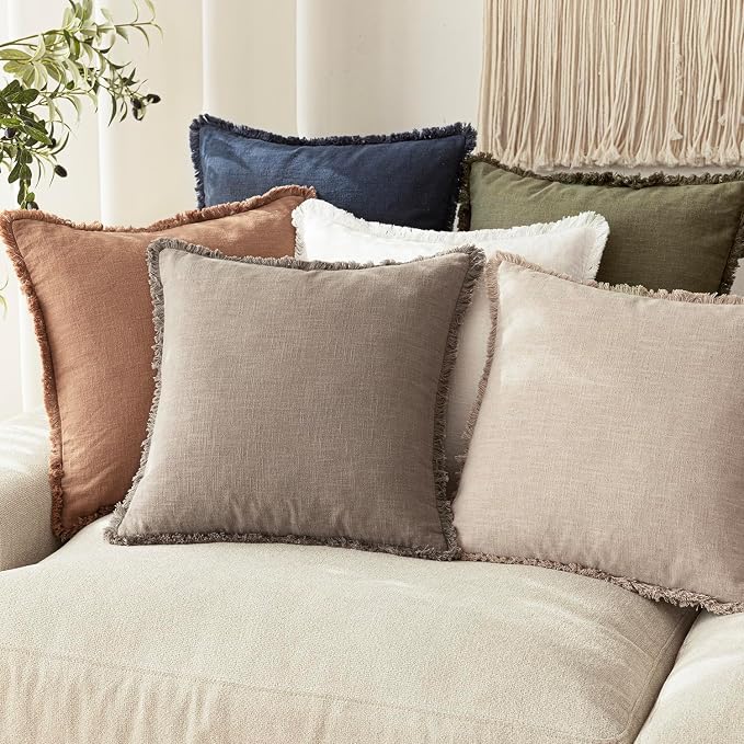 Foindtower Set of 2 Decorative Linen Fringe Throw Pillow Covers Cozy Boho - Image 7