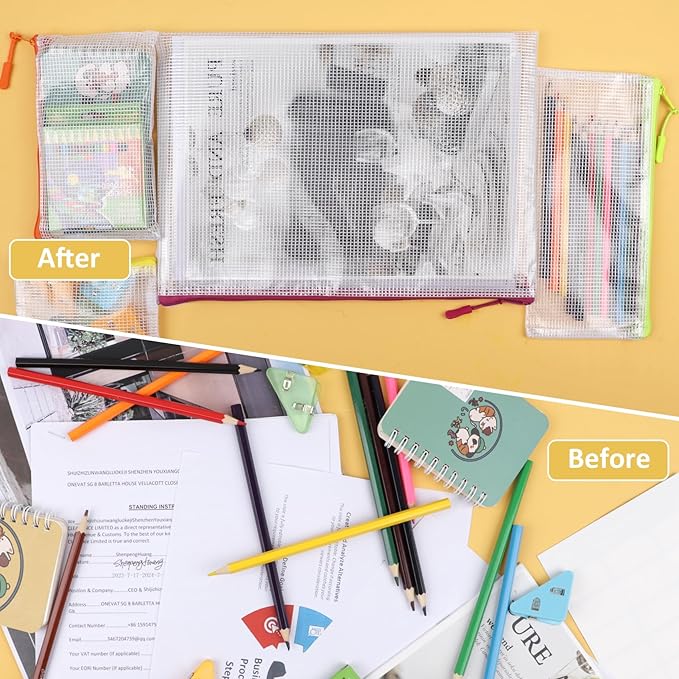 42pcs Mesh Zipper Pouch Bags, Puzzle Bag for Organizing Storage,12 Colors for Puzzles Board Game Storage, 8 Sizes for Reusable Plastic Zip Organizer for Travel-DeskLoop Office