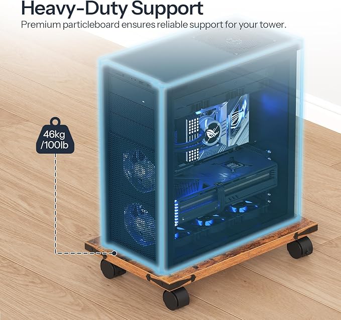 HOOBRO Mobile PC Stand, Ventilated Computer Tower Stand, PC Tower Holder with 4 Caster Wheels, CPU Holder Under Desk Fits Most Computer Host, for Office, Gamers, Rustic Brown BF46CJ01-DeskLoop Office