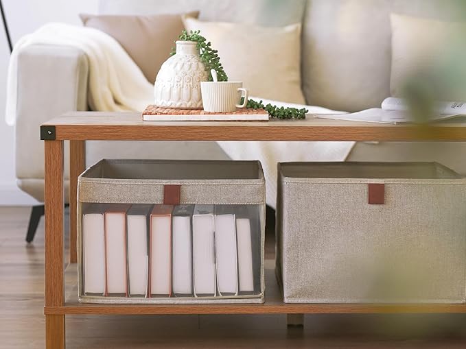 StorageWorks Closet Storage Bins, Extra Large Storage Baskets with Clear Window and Handles, Foldable Fabric Organizer for Clothes, Shelves, Brown and Beige, 3 Pack-DeskLoop Office