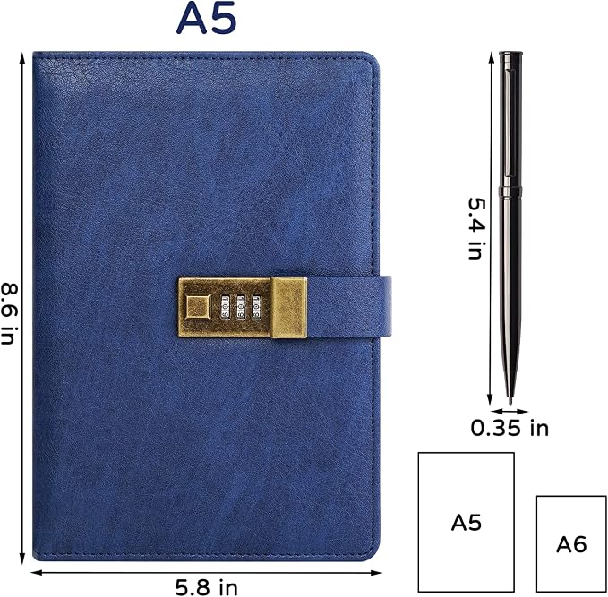 WEMATE Diary with Lock, A5 PU Leather Journal with Lock 240 Pages, Vintage - Image 5