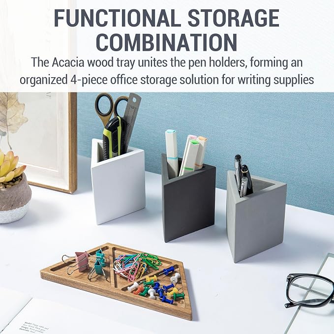 MyGift Modern Concrete Desk Organizer Set - Image 4