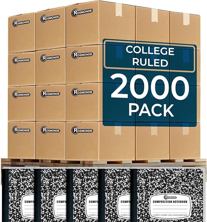 2000 Pack (Pallet) Composition Notebooks Bulk, College Ruled, Full Pallet of Notebooks, 200 Pages (100 Sheets), 9-3/4 x 7-1/2, Bulk Notebooks for School, College & Office, 4-7 Days Transit-DeskLoop Office