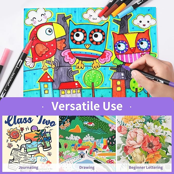 Double Brush Marker Pens, 100 Colors Art Markers Set with Fine Tip and Brush Tip for Kids Adult Coloring Book Hand Lettering Calligraphy Drawing Art Supplies Kit-DeskLoop Office