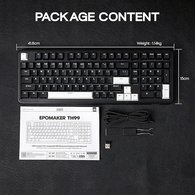 EPOMAKER TH99 Wireless Mechanical Keyboard with Lubed Silent Switch, Quiet Gaming Keyboard, 8000mAh,Creamy Gasket,RGB Backlit,Numpad,PBT Keycap,Hot Swappable,for Gamers/Office (Black)-DeskLoop Office