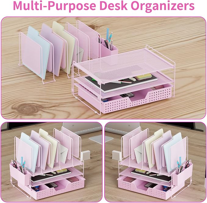 LEKETREE Pink Desk Organizer, Office Organization - Image 6