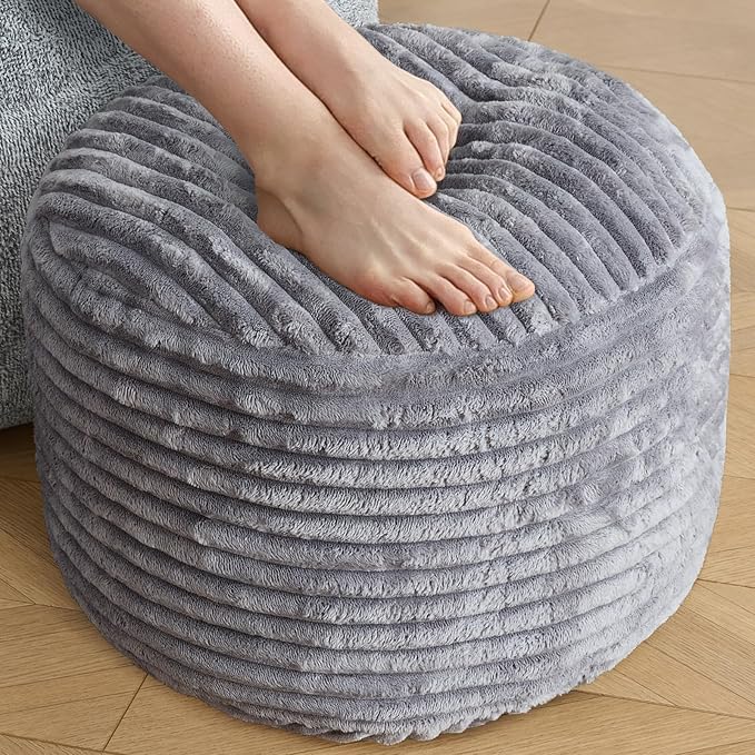 SHOUREN Stuffed Round Ottoman, Corduroy Pouf Ottoman Foot Rest by SHOUREN