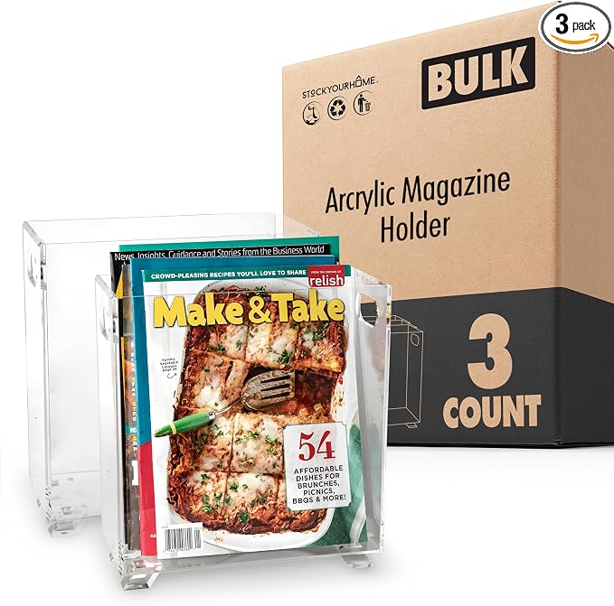 Stock Your Home Acrylic Magazine Holder, Crystal Clear Shatterproof Organizer by StockYourHome