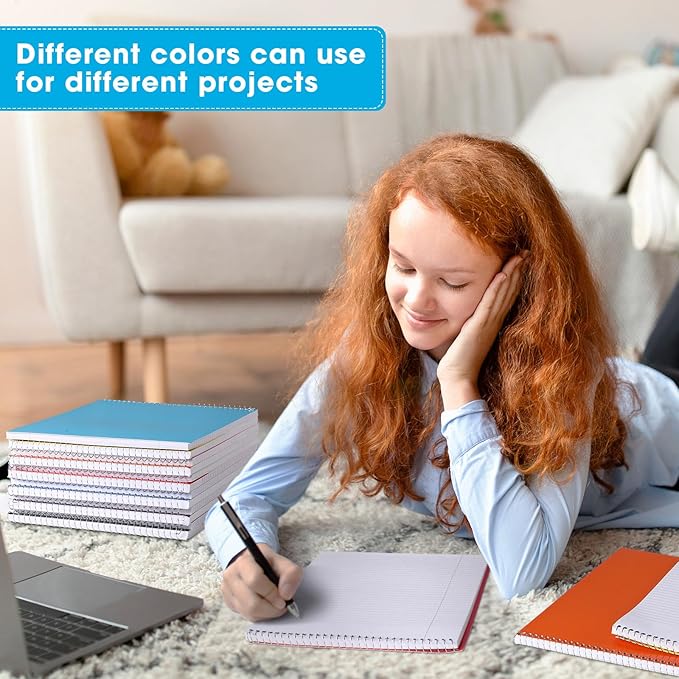Faccito 12 Pack Top Steno Spiral Notebooks Bulk Top Bound Steno Pads Spiral Book11 x 8-1/2" 100 Sheets College Ruled Paper Notebooks for Office School University Work Supplies (Assorted Colors)-DeskLoop Office