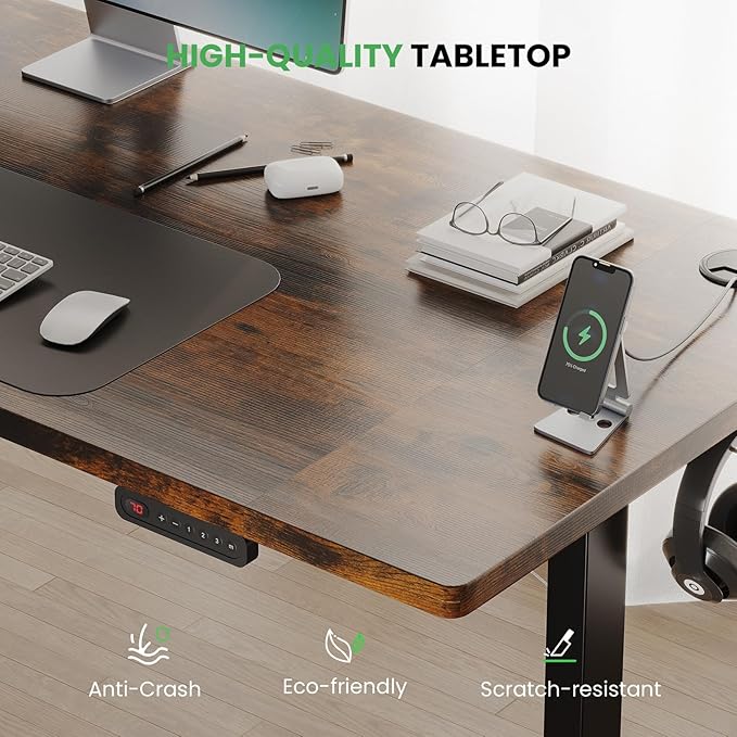 SIAGO Electric Standing Desk Adjustable - 63 x 24 Inch Sit Stand up Desk with Cable Management - 3 Memory Preset Adjustable Height Table-DeskLoop Office