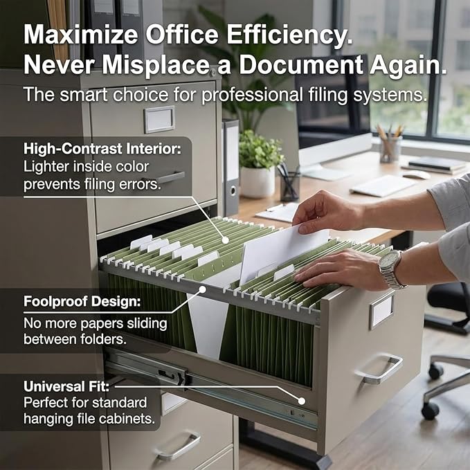 VZCPYTPM 25 Packs Hanging File Folders, Standard Green File Folders - Image 2
