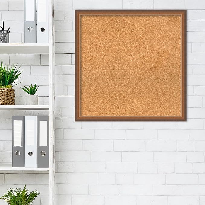 Amanti Art Natural Cork Board for Wall, 26x26 Vision Board with Bronze Frame, Medium Corkboard Office Decor for Home Organization, Modern Corkboard Pinboard to Display Items for Home Organization in-DeskLoop Office