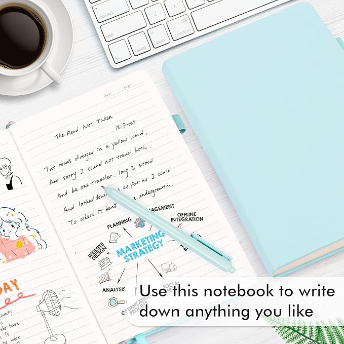 feela 24 Pack Journal Notebook Bulk for Work, Business Notebook Hardcover Lined Writing Journal with Pen Holder for Students Women Note Taking, with 24 Black Pens, 120 GSM, 5.1”x8.3”, A5, Sky Blue-DeskLoop Office