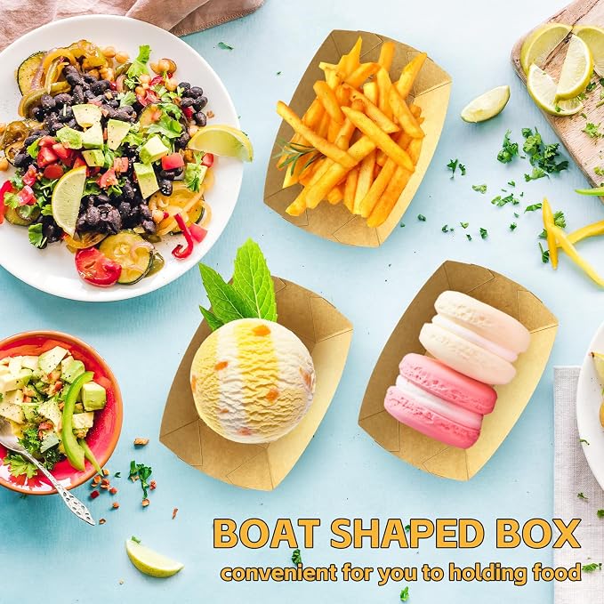 Oomcu 200 Pack 1/4 lb Disposable Kraft Brown Paper Food Boats Nacho Trays - Image 5