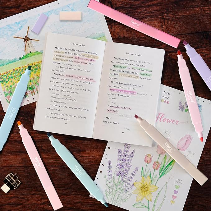 Piochoo Highlighters, Aesthetic Cute Pastel Highlighters Set, Dual Tip - Image 8