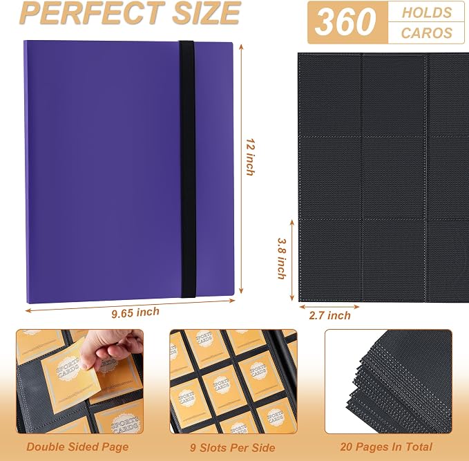 Card Binder 9 Pocket Storage 360 Card Binder, Trading Card Binder Senior and - Image 2