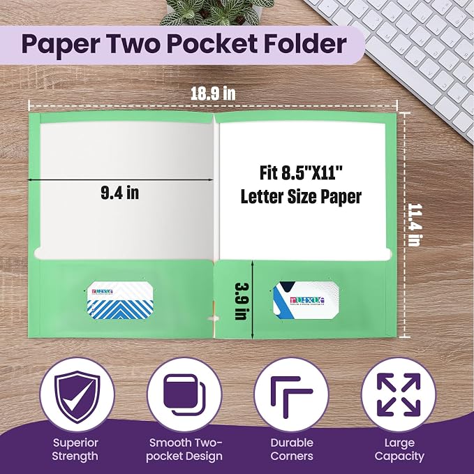 BIBRADAA® 50 Packs Green 2 Pocket Folders, Paper Folders - Image 2