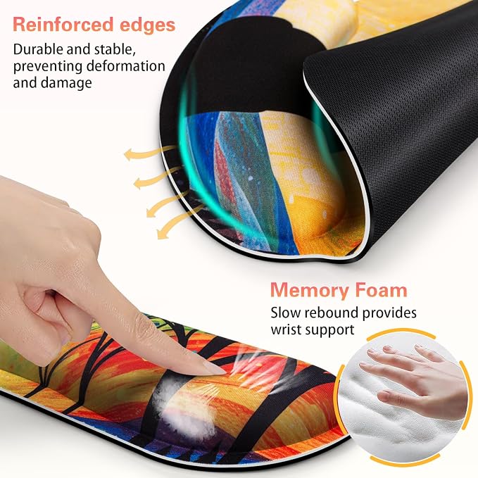 Mouse Pad with Wrist Rest Cute Black Cat Set, Qomolama 3-in-1 Wrist Support - Image 3