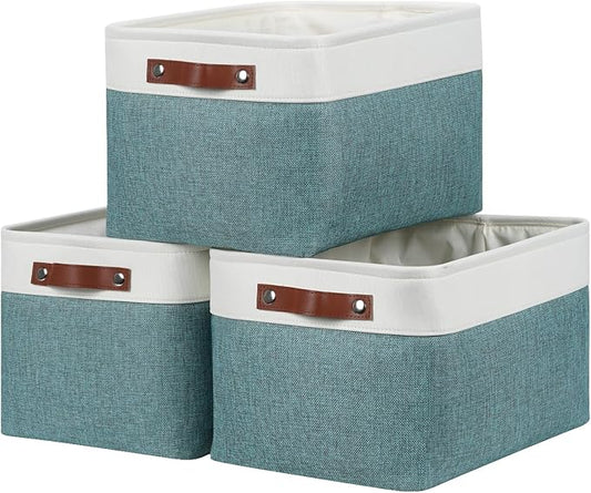 DULLEMELO Storage Baskets for Organizing,Rectangular Fabric Storage Bins with Handles for Office,Bedroom(3-Pack -15 inch X 11 inch X 9.5 inch, White&Dark Green)-DeskLoop Office