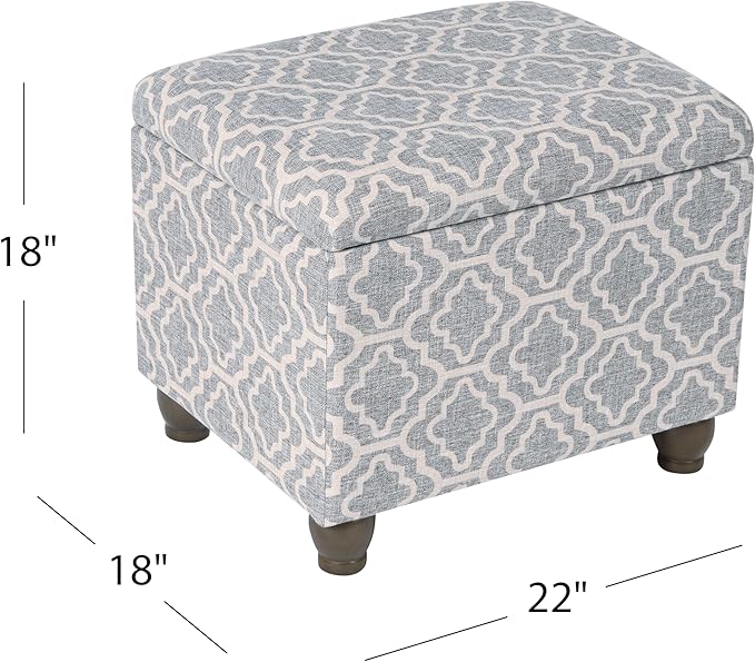 Home Decor | Upholstered MediumRectangular Storage Ottoman | Hinged Lid Ottoman with Storage for Living Room & Bedroom,Gray Geometric-DeskLoop Office
