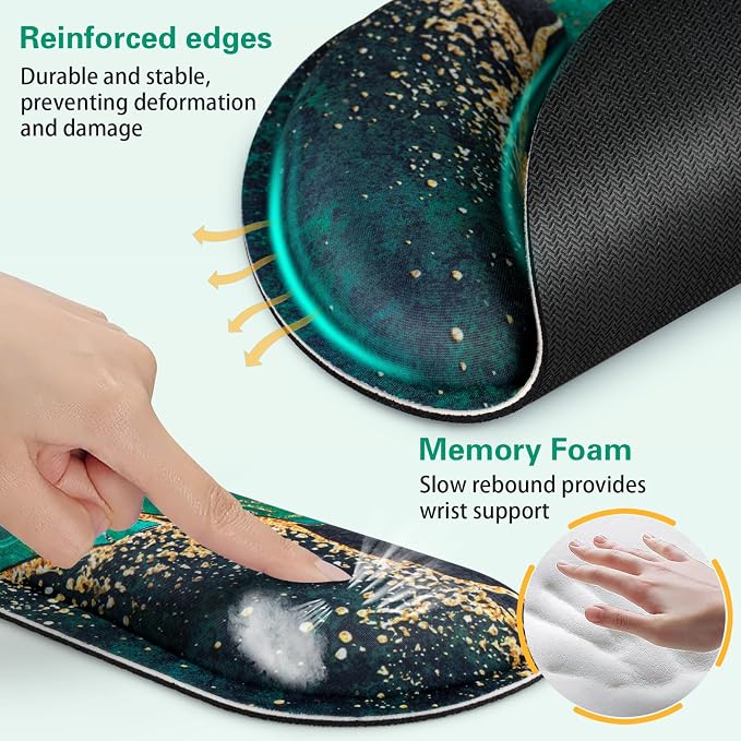 Mouse Pad Green with Wrist Rest Set, 3-in-1 Wrist Support Mousepad Set - Image 5