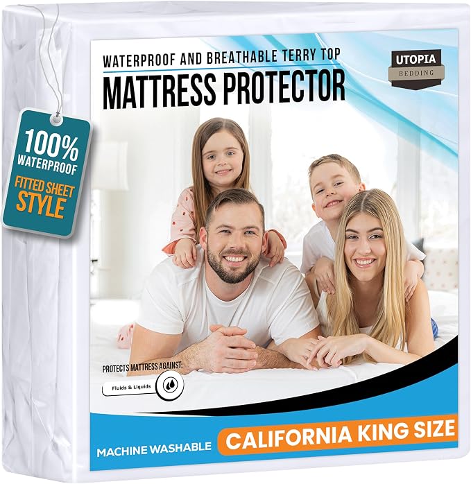 California King Size Mattress Protector Waterproof, Premium 200 GSM Terry by UTOPIABEDDING