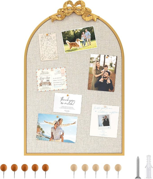 Vintage Arched Cork Board with Bow – 24“X36” Large Decorative Bulletin Board by TopCity