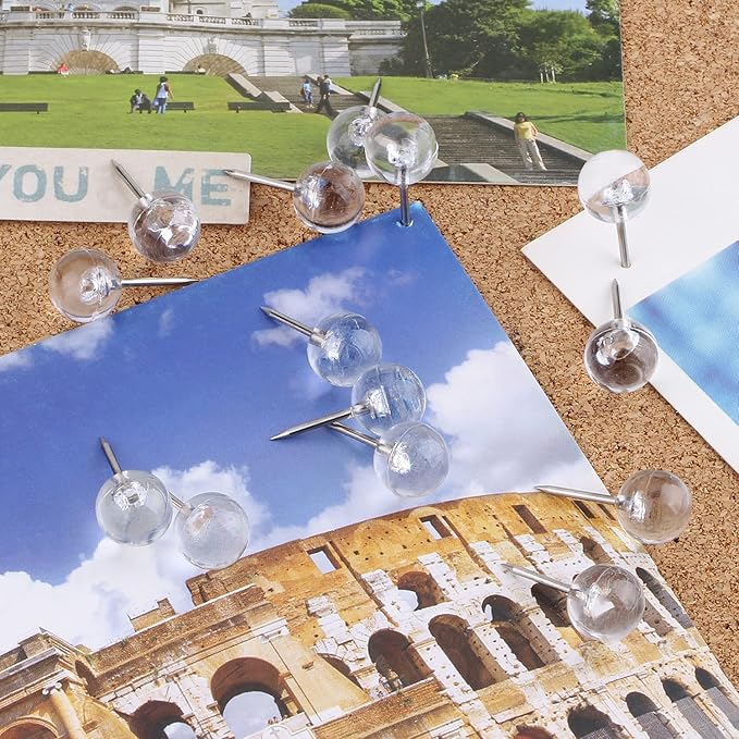 Push Pins 1/3 Inch Silver Map Tacks 100-Count Large Size Pins Steel Point and - Image 6
