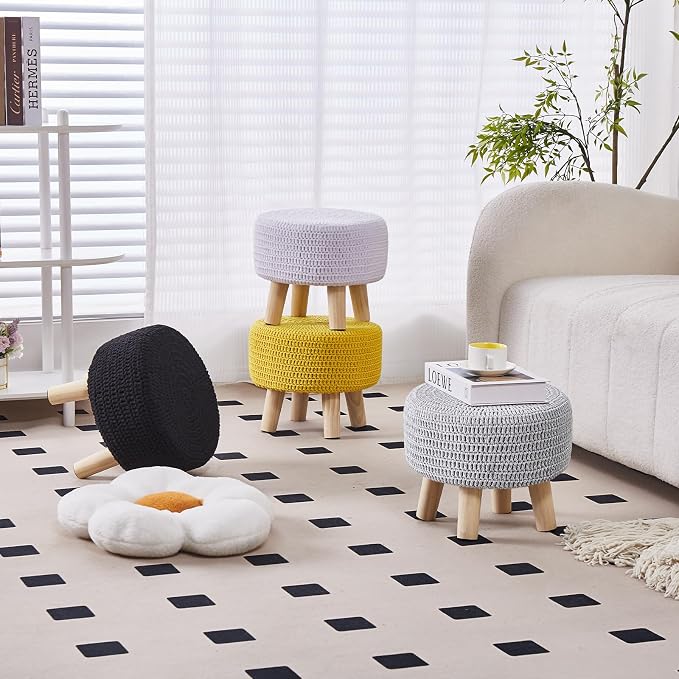 Wimarsbon Small Ottomans, 100% Hand Knitted Pouf Ottoman, Round Footrest - Image 6