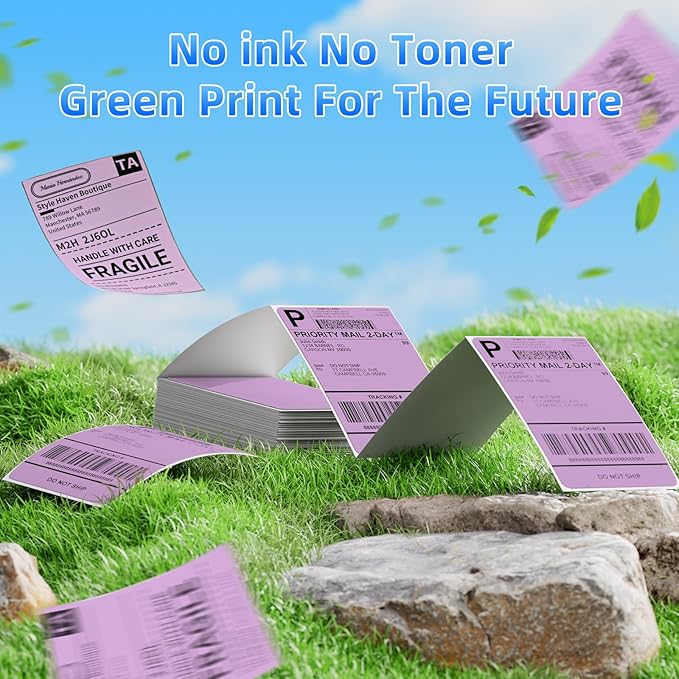 4x6 Thermal Labels, 1 Packs of 500 4x6 Fold Labels Purple - Compatible with JADENS, ASprink, Phomemo, Rollo, Zebra, Omezizy and Other Thermal Printers-DeskLoop Office