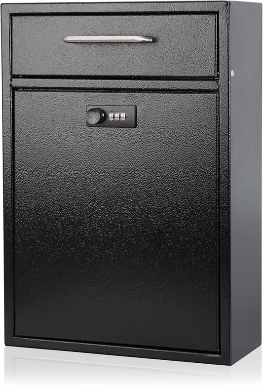 KYODOLED Steel Combination Lock Mail Boxes Outdoor,Locking Wall Mount Mailbox,Security Lock Drop Box,Collection Boxes,16.2H x 11.22L x 4.72W Inches,Black X Large-DeskLoop Office