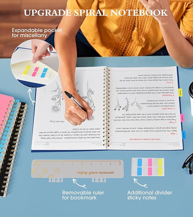 Spiral Notebook Journal 8.5” x 11”, A4 Large Notebooks for Women Men, College Ruled Lined Journal, 100 GSM Paper, Plastic Hardcover Spiral Bound Journals for Work School Note Taking Business, Navy-DeskLoop Office