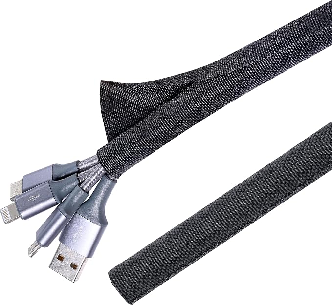 Black Braided Cable Management Sleeves Wire Loom Tubing Cord Protector by BuyUneed