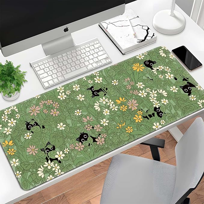 Cute Cat Mouse Pad Large Green Desk Mat Extended Keyboard Mouse Pad Kawaii - Image 7