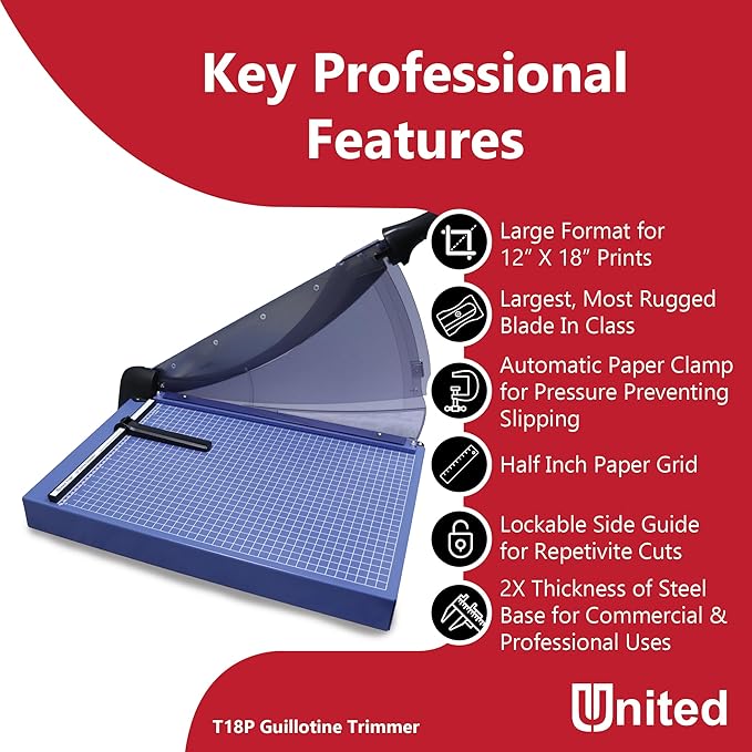 United Office Products T18P Professional Guillotine Paper Trimmer, Sturdy Metal Base, 18" Cut Length, 40 Sheet Capacity, Paper Cutter for Offices, Schools and Crafts-DeskLoop Office